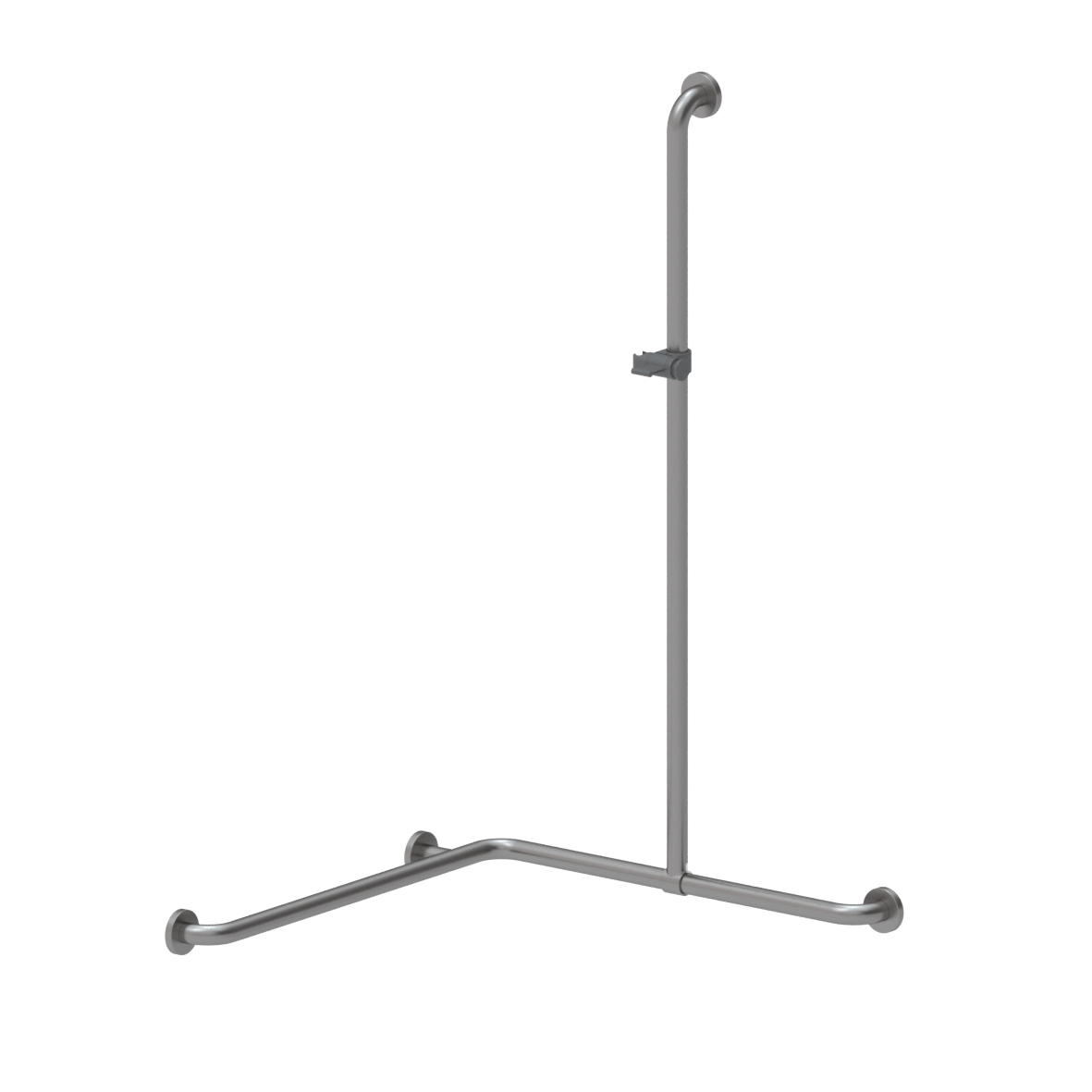 Inox Care Duschhandlauf, mit verschiebbarer Brausehalterstange, 750 x 750 x 1200 mm, Satiniert, Brausehalter in Dunkelgrau (018)