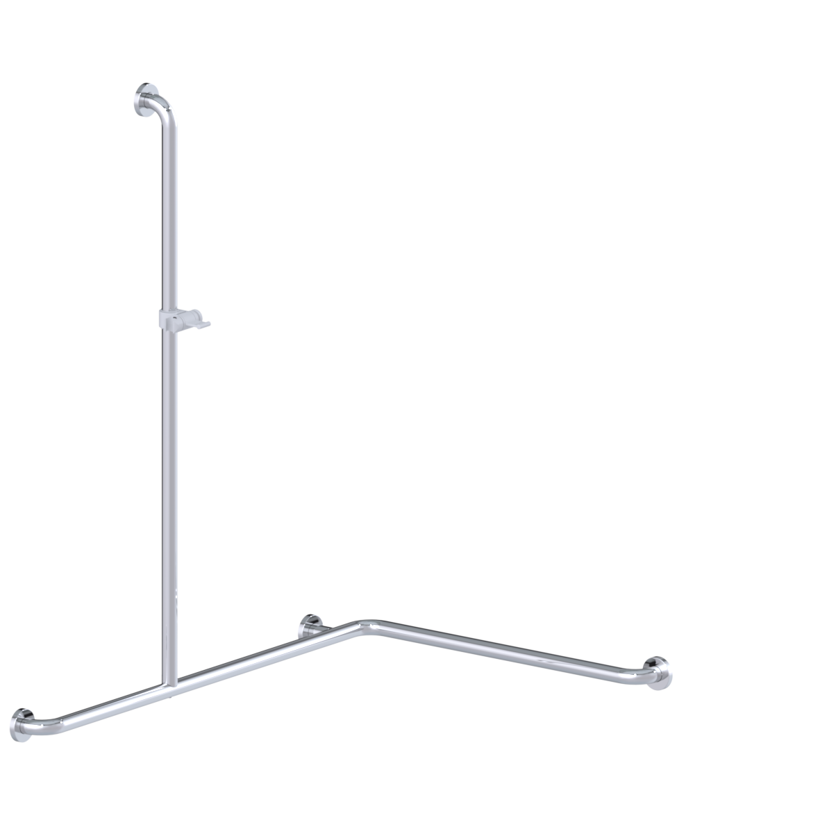 Inox Care Duschhandlauf, mit Brausehalterstange mittig, links, 750 x 1100 x 1200 mm, Hochglanzpoliert, Brausehalter in Weiß (019)