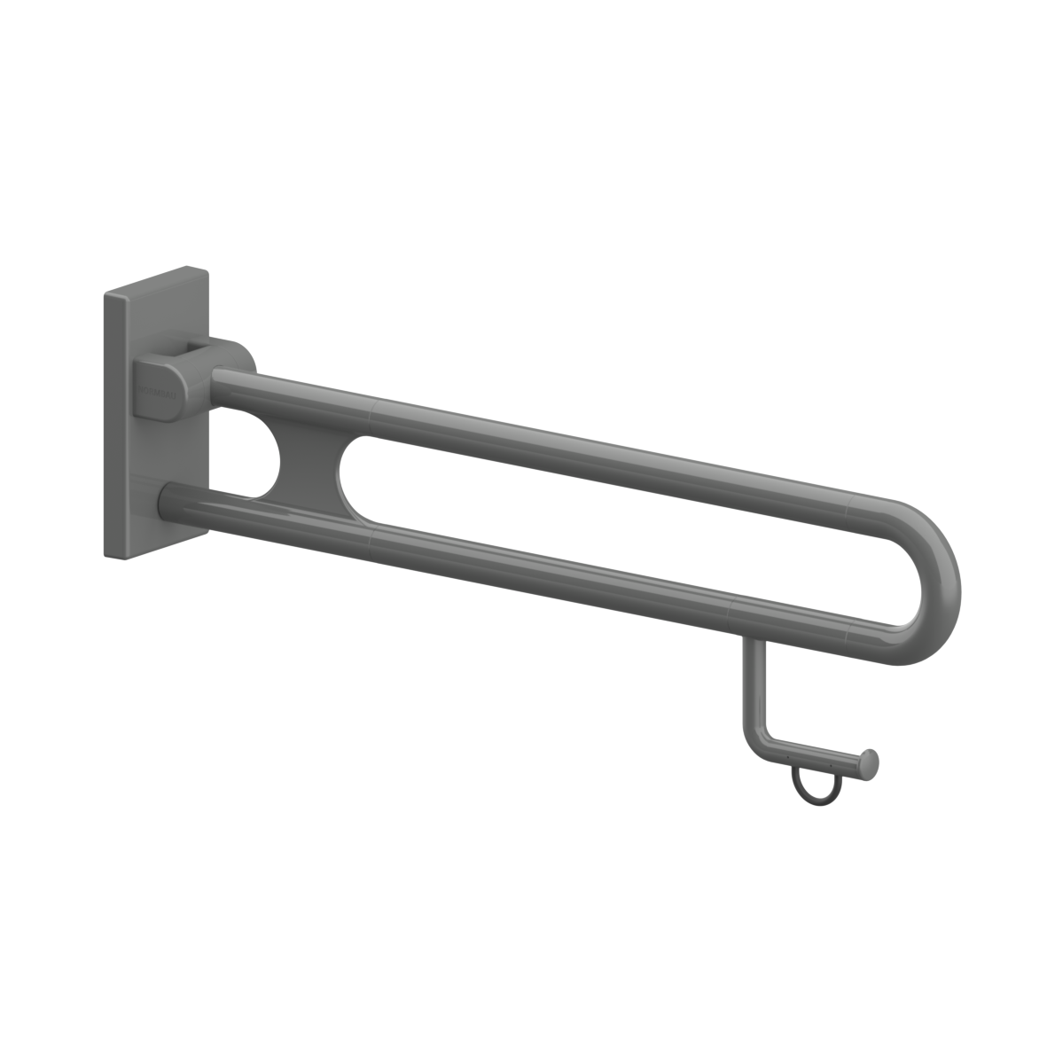 Nylon Care Stützklappgriff vario, mit Grundplatte, mit Papierrollenhalter, L = 850 mm, Dunkelgrau