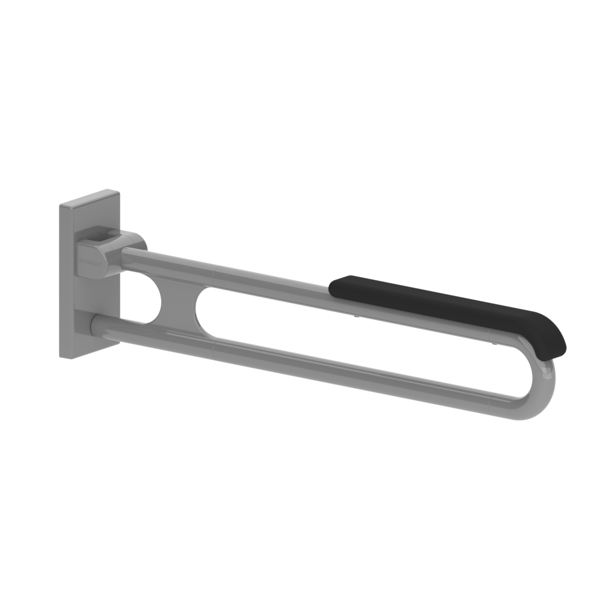 Nylon Care Stützklappgriff vario, mit Grundplatte, mit Armpolster, L = 850 mm, Dunkelgrau, Polster schwarz