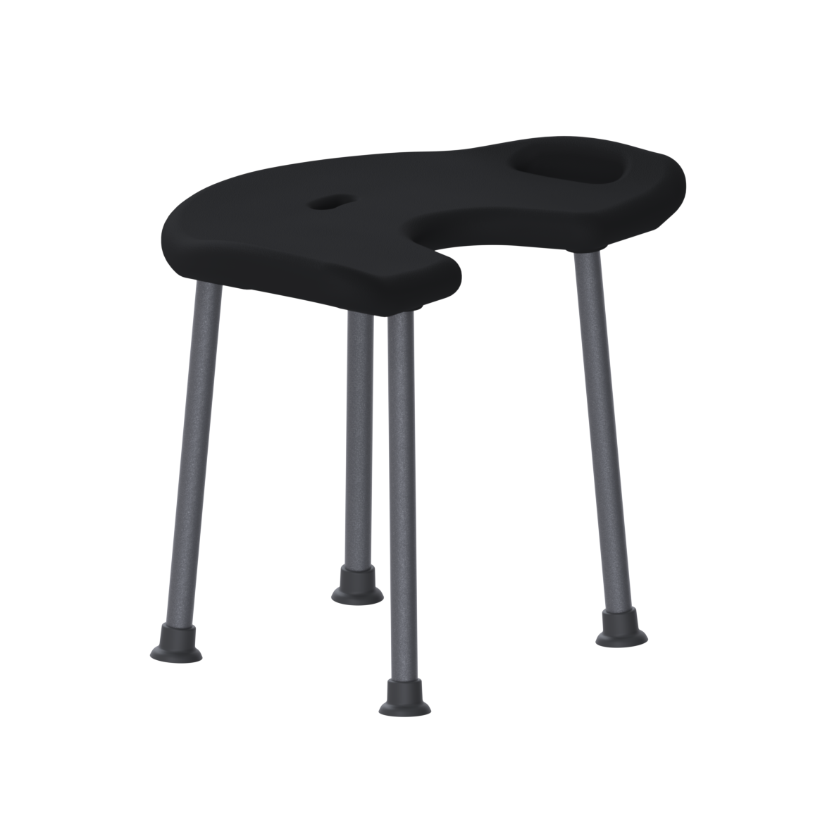 Cavere Care Hocker, mit Hygieneaussparung, 595 x 410 x 510 mm, Cavere Anthrazit-Metallic, Polster schwarz