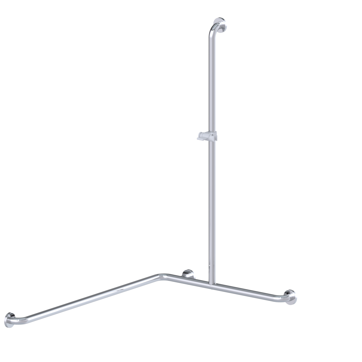 Inox Care Duschhandlauf, mit Brausehalterstange mittig, rechts, 1100 x 750 x 1200 mm, Hochglanzpoliert, Brausehalter in Weiß (019)