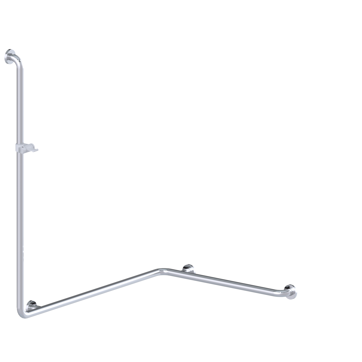 Inox Care Duschhandlauf, mit Brausehalterstange, links, 1100 x 750 x 1200 mm, Hochglanzpoliert, Brausehalter in Weiß (019)