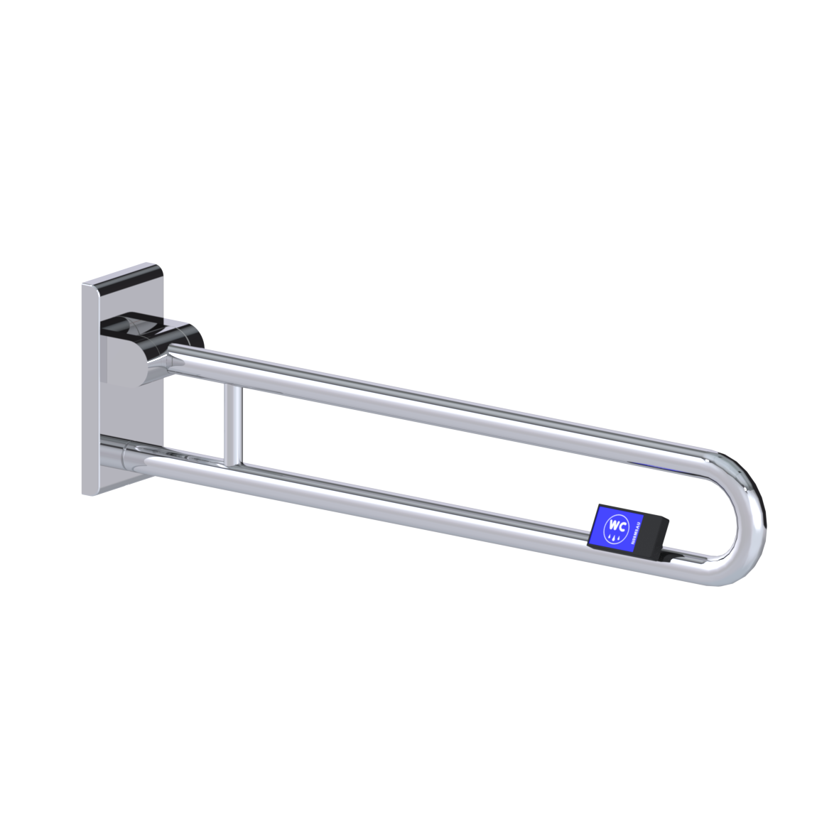 Inox Care Stützklappgriff vario, mit Grundplatte, mit Funksender, rechts, L = 850 mm, Hochglanzpoliert